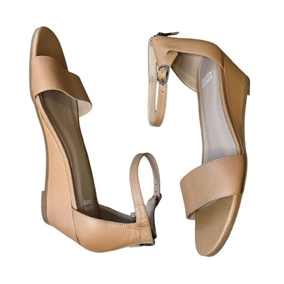Eileen Fisher Mara Wedge Sandal in Tan NWOB Size  9 1/2 - Picture 4 of 9